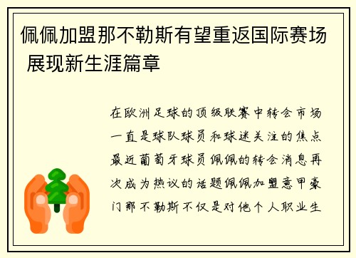 佩佩加盟那不勒斯有望重返国际赛场 展现新生涯篇章